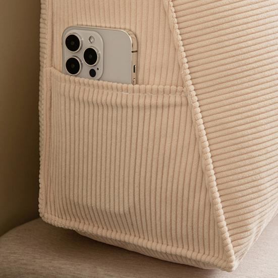 Headboard Wedge Cushion Corduroy Triangle Headboard Pillow with Side Pocket Ergonomic Back Support Daybed Pillow for Reading Sitting Working