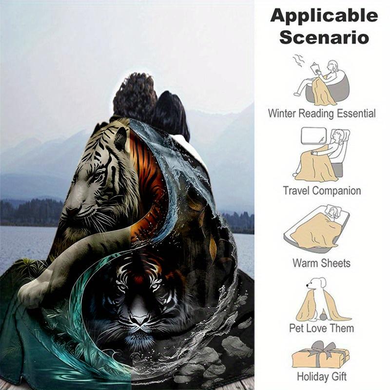1pc The Dual Nature of Tigers in Water and Fire Blanket, Soft Warms, Living Room, Travel, Camping, Car Blankets, Beach