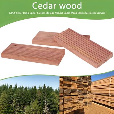 12 шт. кедровых блоков с 12 крючками-вешалками, подвески из красного кедра для хранения одежды, натуральный ароматный кедр, стойкий аромат кедра