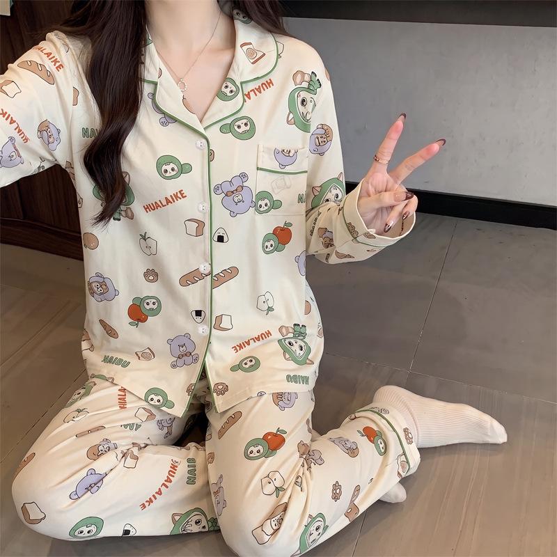 Imitation cotton pajamas women's spring and autumn long-sleeved cartoon cute girl style students can wear loungewear suit