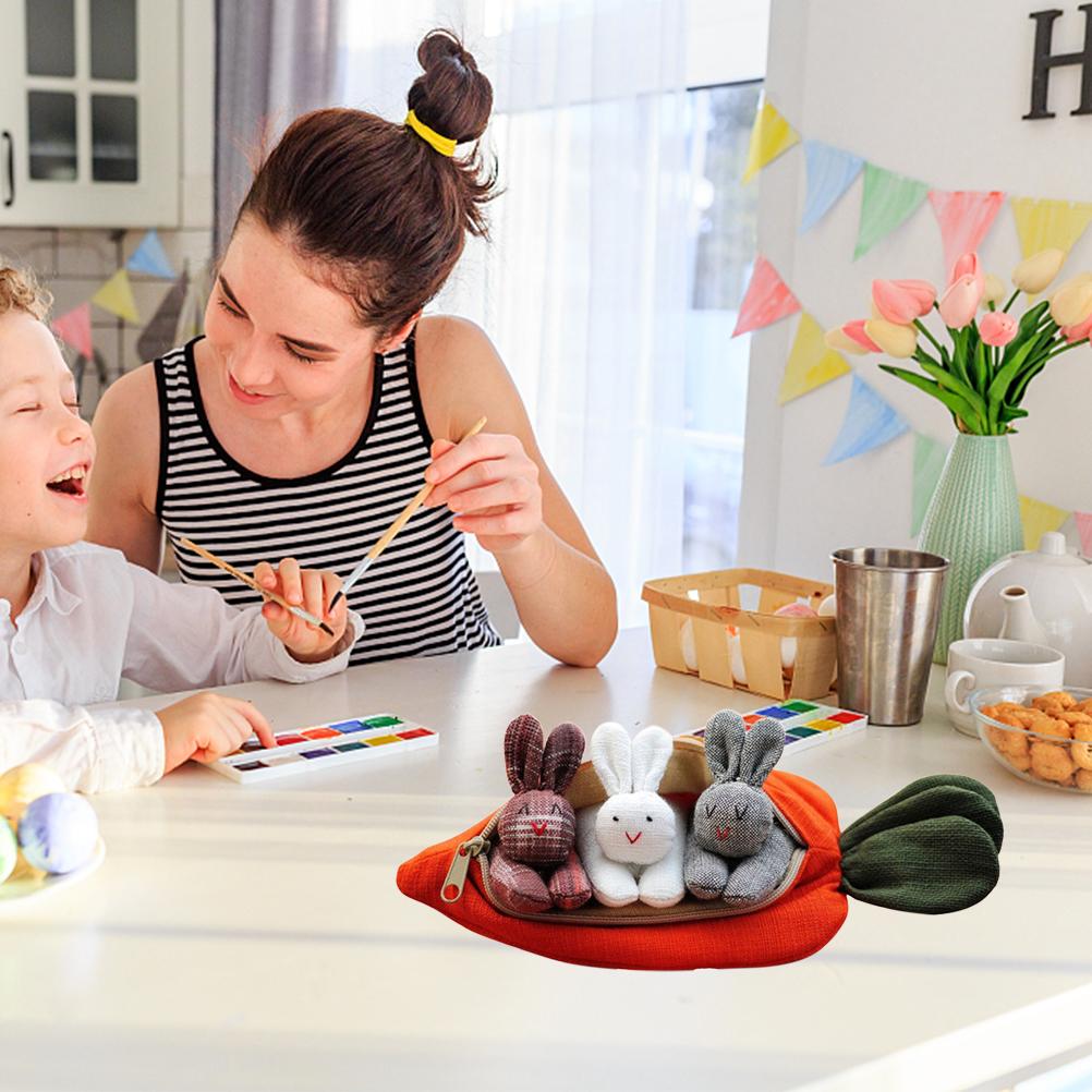 3 Bunnies In Carrot Purse Easter Cute 3D Carrot Coin Purse with Zipper Doll Toy Decoration Wallet