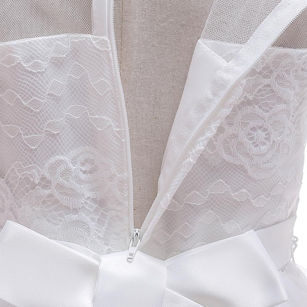 Белое пышное кружевное платье подружки невесты для девочек, детский костюм, детское платье для девочек, праздничное свадебное платье принцессы с длинными рукавами и бантом