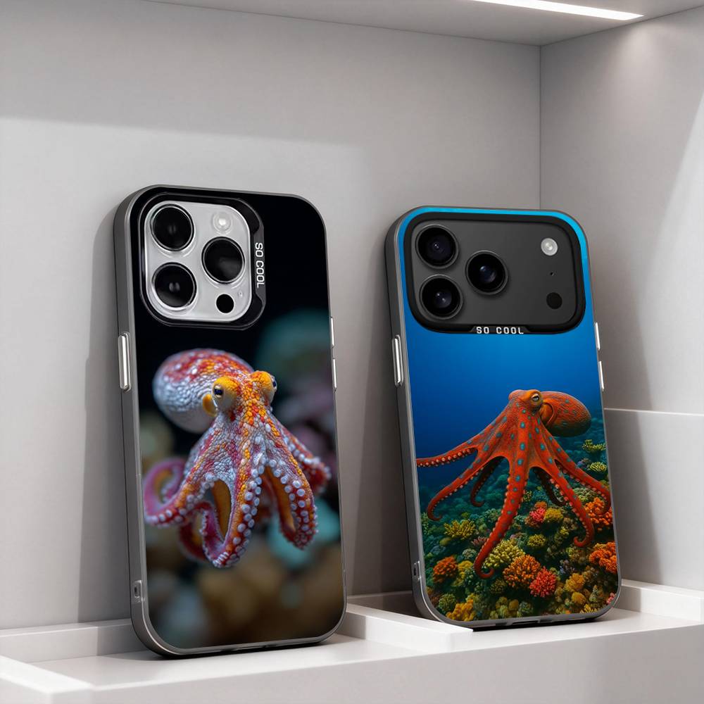 Ocean Octopus-s Marine Life For iPhone 17,16,15,14,13,12,11,Pro,Max,Plus,E,Air,Mini Anti Fall Black Matte Hard Bumper Phone Case