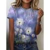 Summer Round Neck 3D Flower Print Top Fashionable Casual Short Sleeved Women's T-shirts