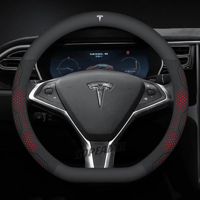 TDMC1 Для Tesla Roadster Model 3 Model Y Model S Model X Автомобильная Кожаная Углепластиковая Противоскользящая Защитная Накладка на Руль Аксессуары