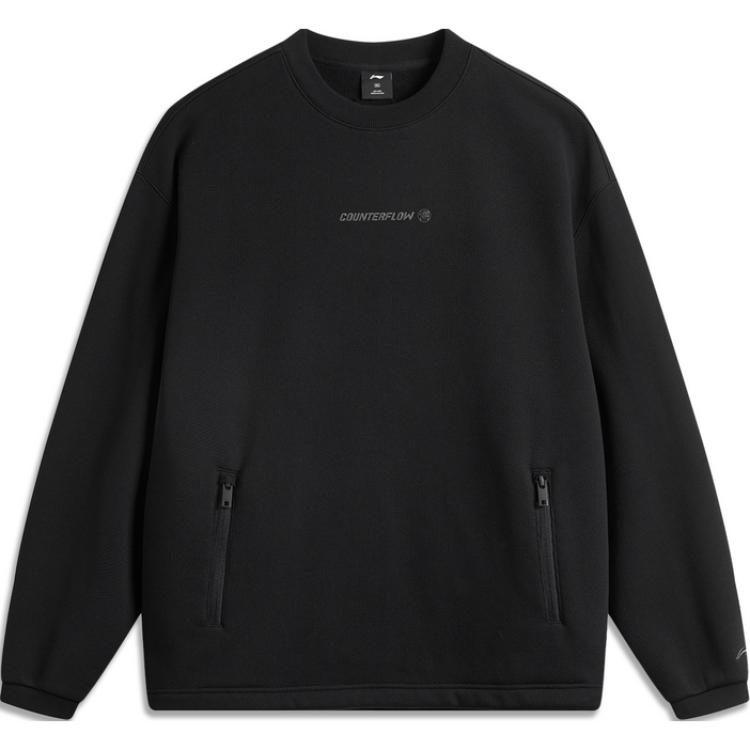 Li Ning CF Suo Letter Круглый вырез Длинный рукав Флис Теплый свитшот Мужской свитшот Черный AWDU957-4