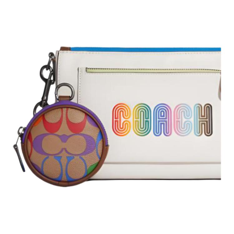 Coach Classic Large Logo Exquisite Pebble Leather Zipper Detachable Shoulder Strap With Round Coin Case Mini Crossbody Bag C9854-QBCAH