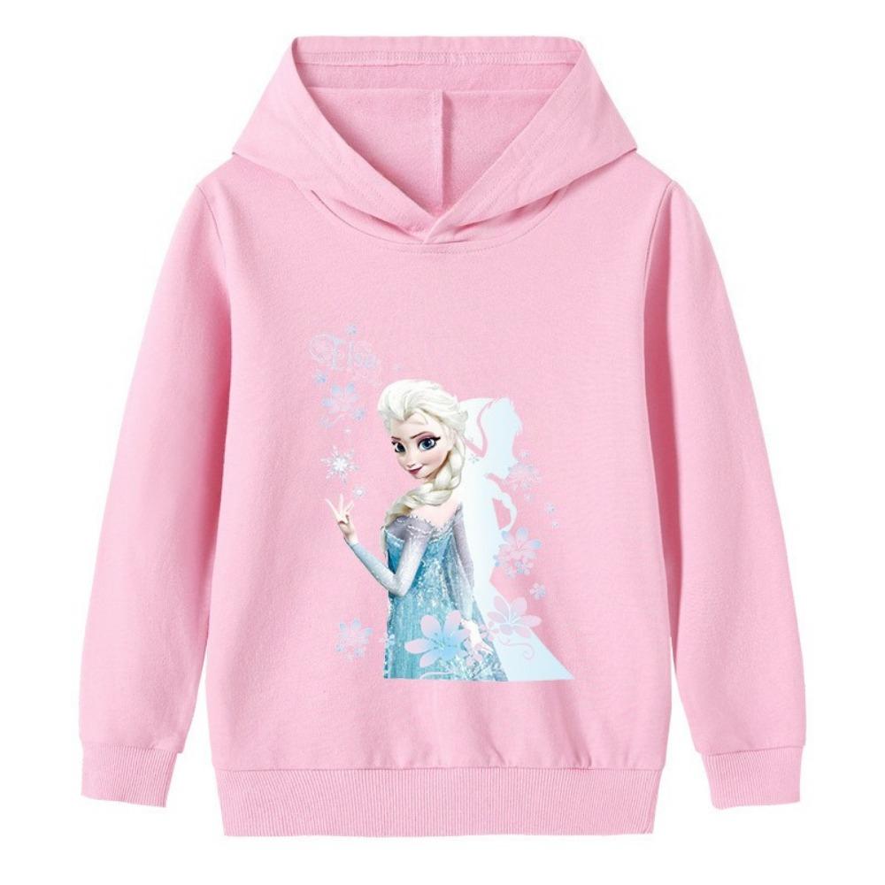 Warm Kids Hooded Pullover, Cartoon Princess With Snowflake Silhouette Graphic Sweatshirt, Autumn Winter Casual Long Sleeve Top for Children Daily Wear