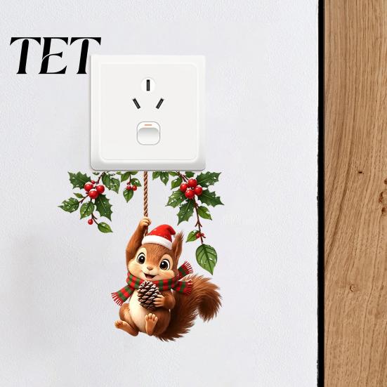 Christmas Room Accessory Squirrel Switch Sticker, Decorative Wall Decal for Light And Socket Party Supplies Panels, Removable PVC Festive Art Bedroom