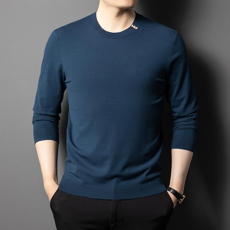 Новый весенний круглый вырез с длинным рукавом вязаный свитер мужской однотонный пуловер свитер футболка повседневная модная нижняя рубашка