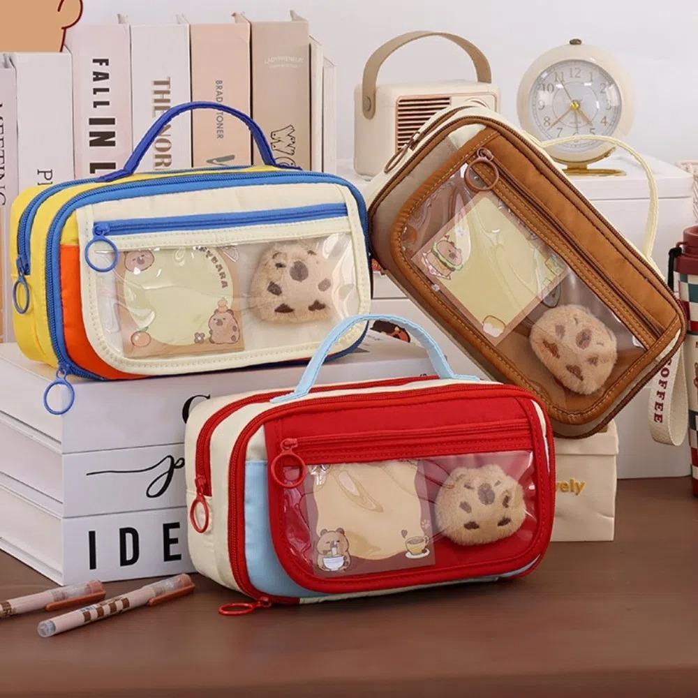 Creative Large Capacity Canvas Pencil Case Zipper Multi Layers Pencil Bag Holder Portable Stationery Storage Bag Gifts