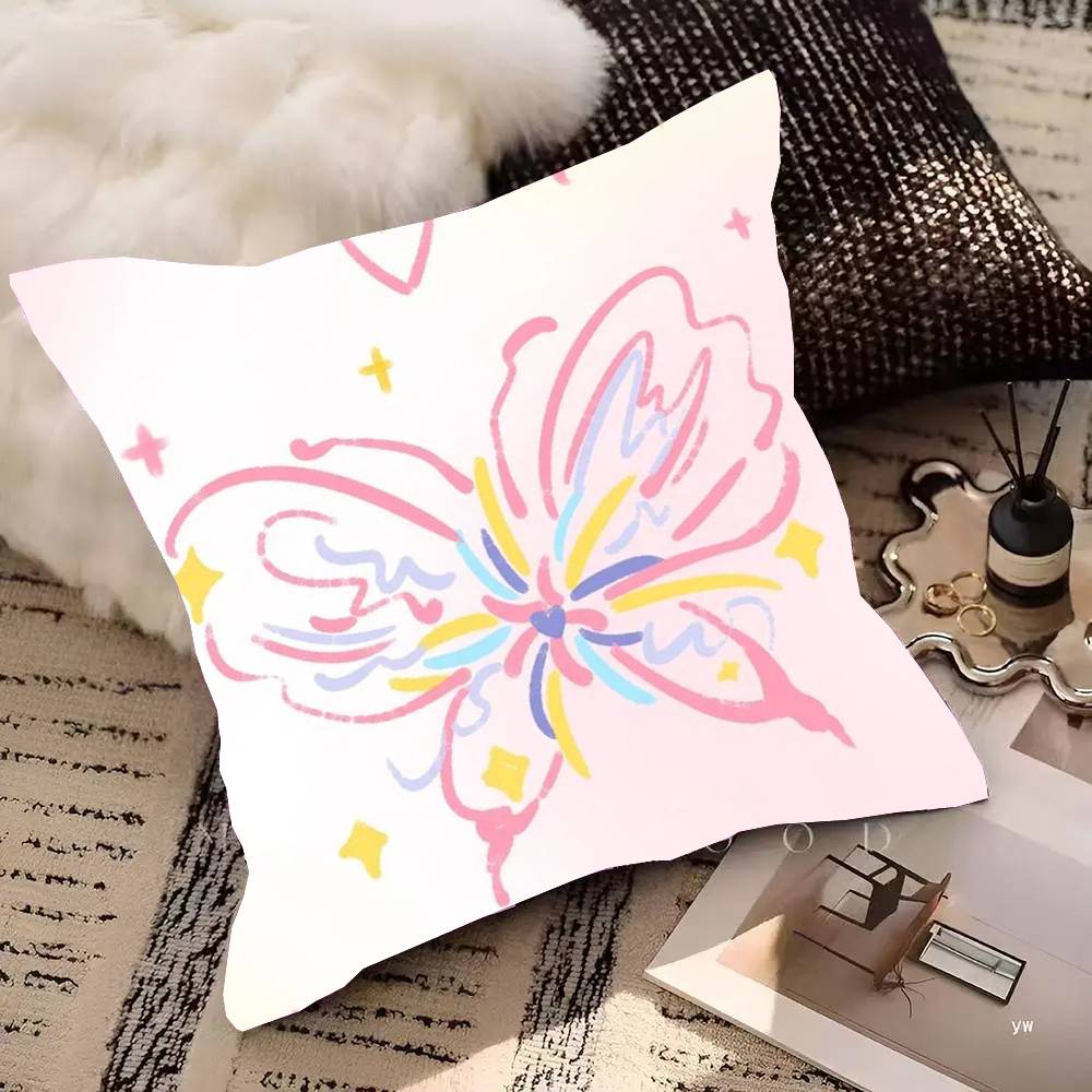 Cartoon Anime Butterfly Pillow Case Fashion Square Pillowcase Bedroom Sofa Room Ins Decoration Leisure