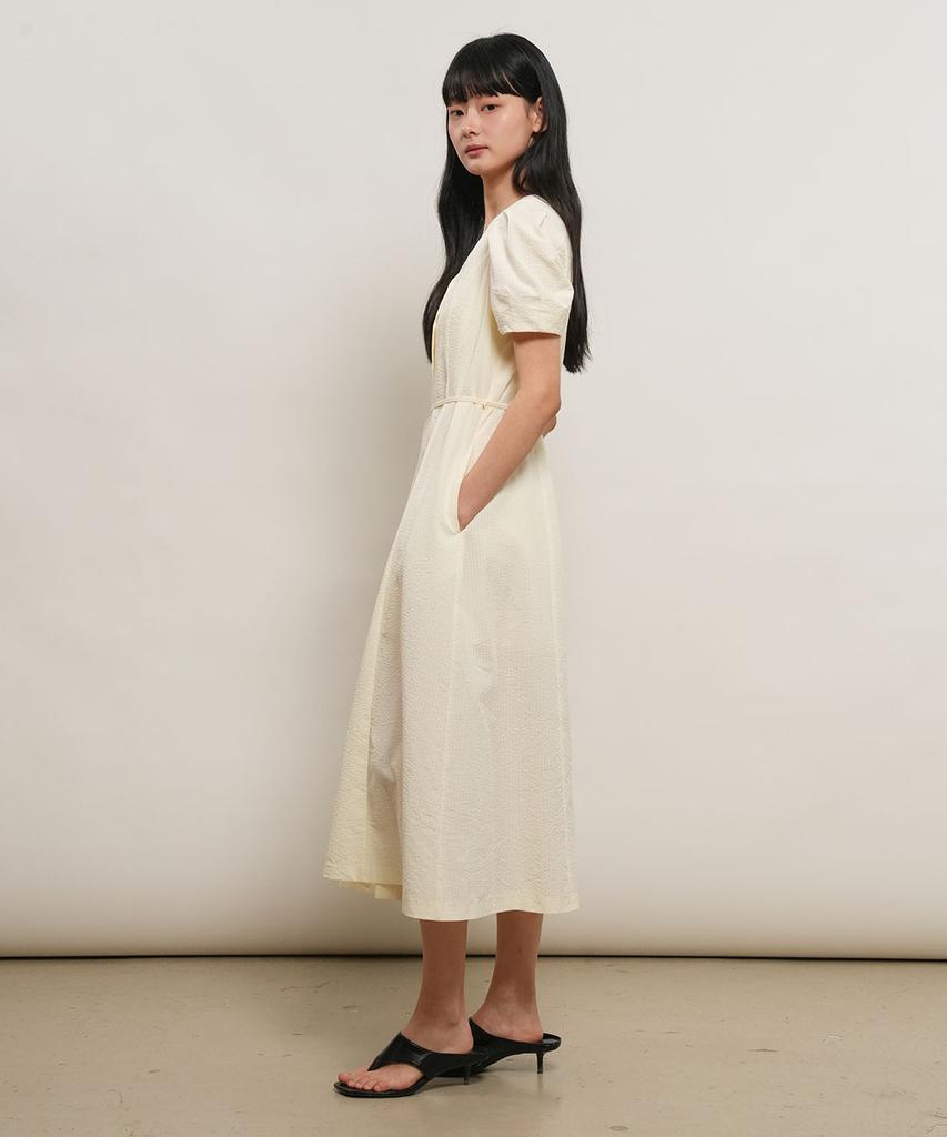 General Idea Striped V-Neck Puff Long Dress [Vanilla] / Gf2Lop514