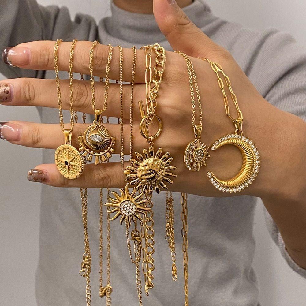 Stainless Steel Gold Plated Clavicle Chain Gold Color Sun Flower Geometric Neck Chain Women