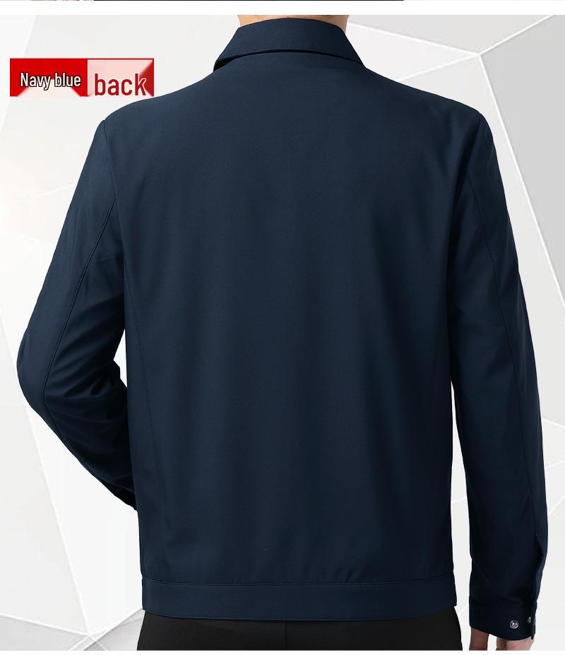 Men's High-End Windproof Jacket - Casual Spring/Autumn Coat for Middle-aged & Elderly Dads with Lapel Business Style