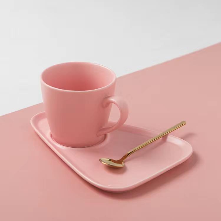 Solid Color Nordic Style Gold Plated Coffee Cup Ceramic Water Cup Mug Breakfast Cup Milk Cup Afternoon Tea Coffee Cup Plate Two Piece Set