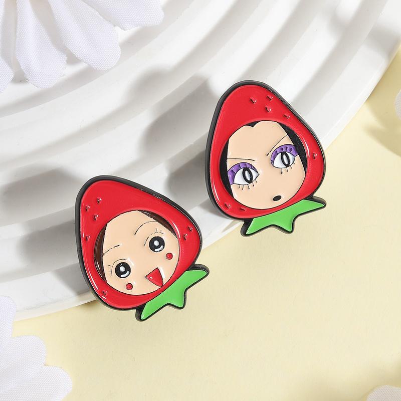 Japanese Anime Girls Enamel Pins Cute Strawberry Hat Brooches Lapel Badges Cartoon Sweet Jewelry Gift for Friends