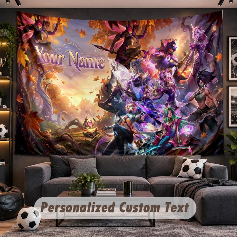 League of Legends Personalized Tapestry Support Custom Name, Wall Art Home Decoration