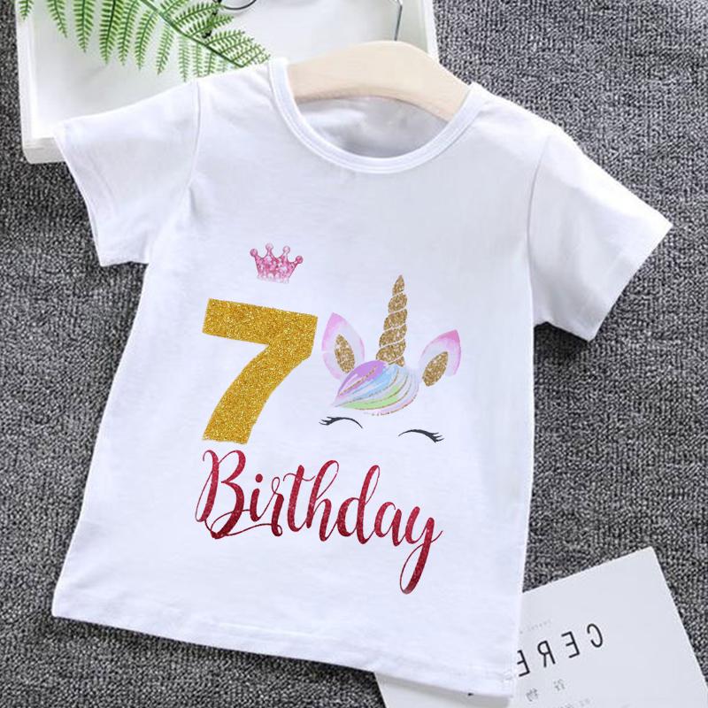 Cartoon Birthday Numbers Unicorn 1 2 3 4 5 6 7 8 9 Age Baby Boys Clothes Summer Tshirts 2023 Kids Clothes boysGirls Tees Tops