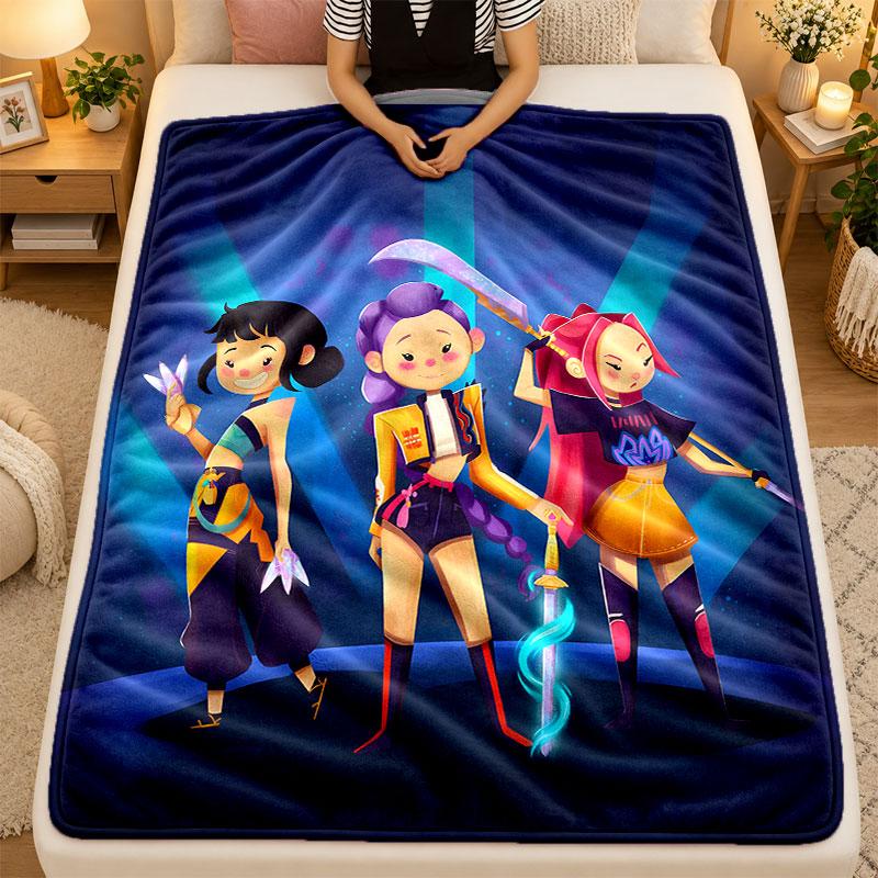 Flannel BlanketKpop Demon Hunters Warm Soft Throw Blanket for Indoor Sofa Bed Living Room Use