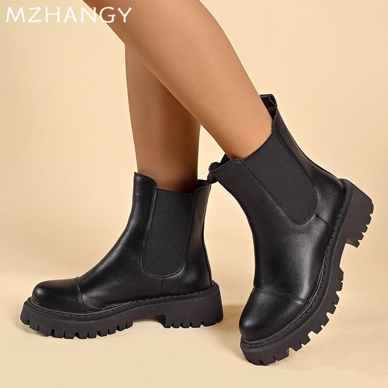 Модные женские ботильоны на плоской подошве из кожи, модные новые туфли для женщин, тренд 2025 года, зимние дизайнерские ботинки «Челси», готические женские мотоциклетные ботинки