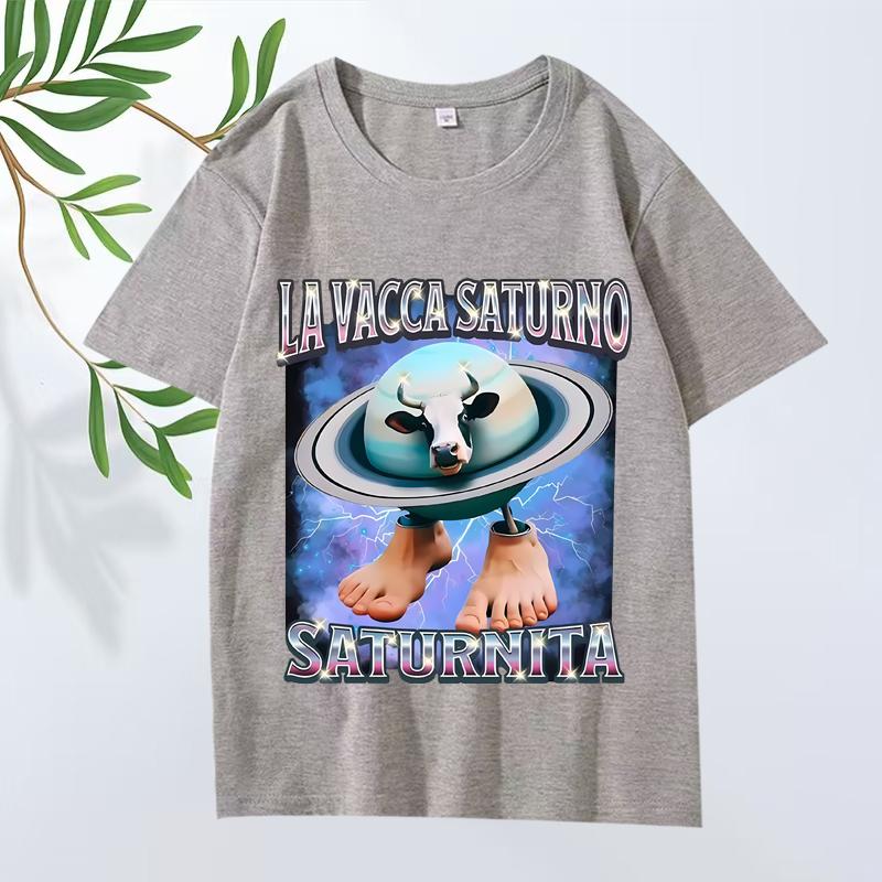 Итальянский Мозг La Vacca Saturno Saturnita Забавная Корова Мем Футболка мужская женская Оверсайз 100% Хлопок прохладный Летний принт Унисекс топы