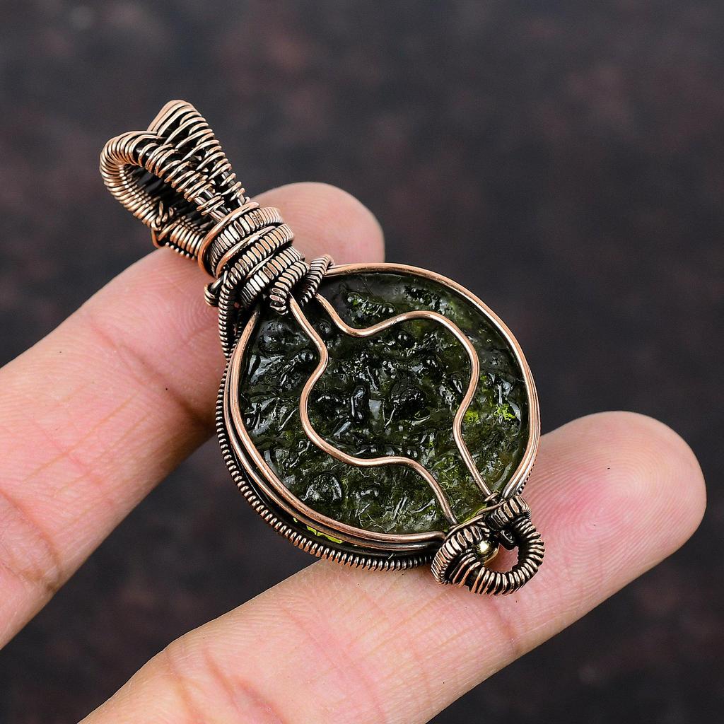 Moldavite Pendant Copper Wire Wrapped Pendant Rainbow Moonstone Pendant Handmade Real Gemstone Pendant Gift For Her Copper Wire Wrap Jewelry
