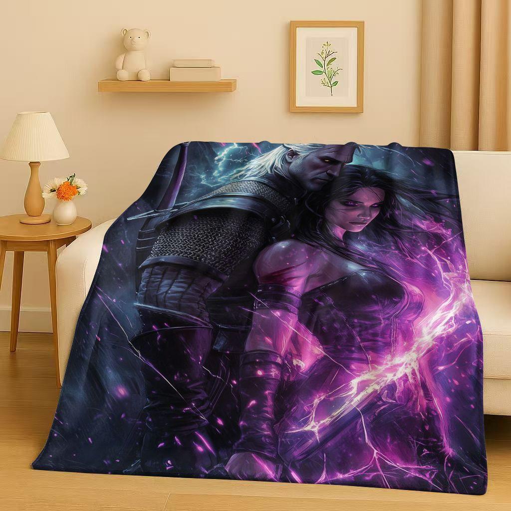 3D The W-Witcher Game Geralt Gamer Cartoon Flannel Blanket,Ultra Soft Plush Throw for Home Bedroom Bed Sofa Cover Kid Gift