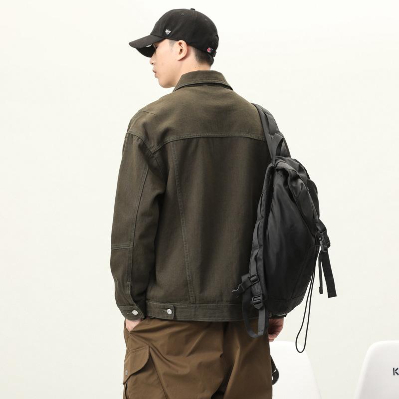 Spring High-End Denim Jacket Men'S Loose Large Size Fat Trendy Brand Army Green Retro Youth Tooling Jacket Denim