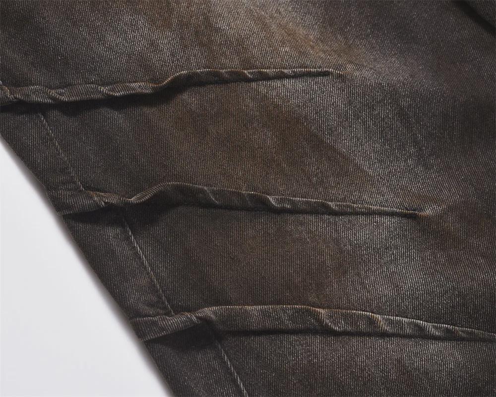 Men's Street Style Wasteland Distressed Jeans - Trendy Pleated Loose Wide-Leg Trousers.