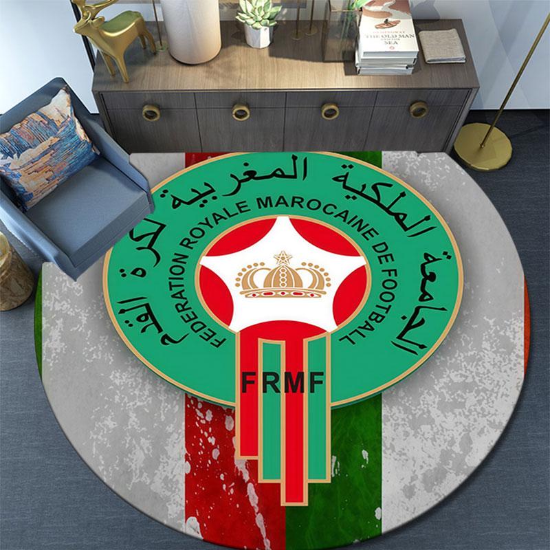 Morocco national football logo Round Rug, Non Slip Washable Circular Carpet For Living Room Bedroom Playroom, Sports Fan Decor, Holiday Birthday Gift