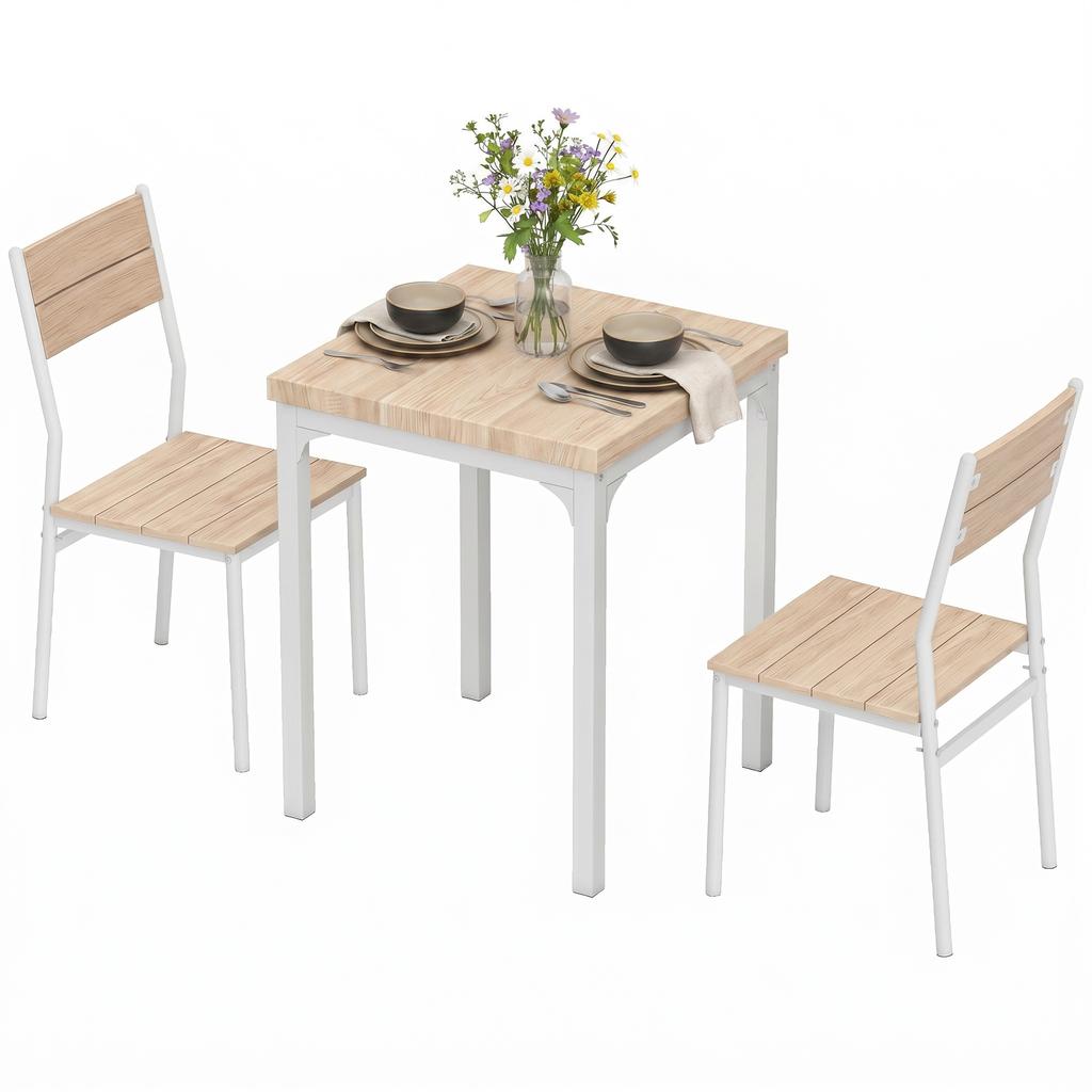 Three-Piece Minimal and Compact Dining Set, Oak Wood Effect