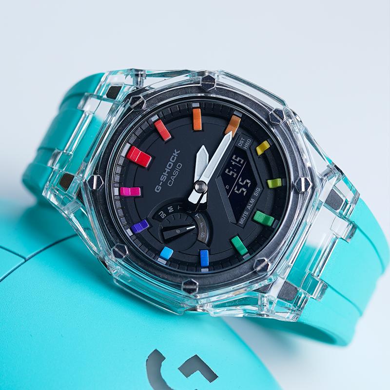 Casio Мужские часы Casio G-SHOCK Серия 48,5 мм Черные с двойным дисплеем (жидкокристаллический/аналоговый) GA-2100-1A-