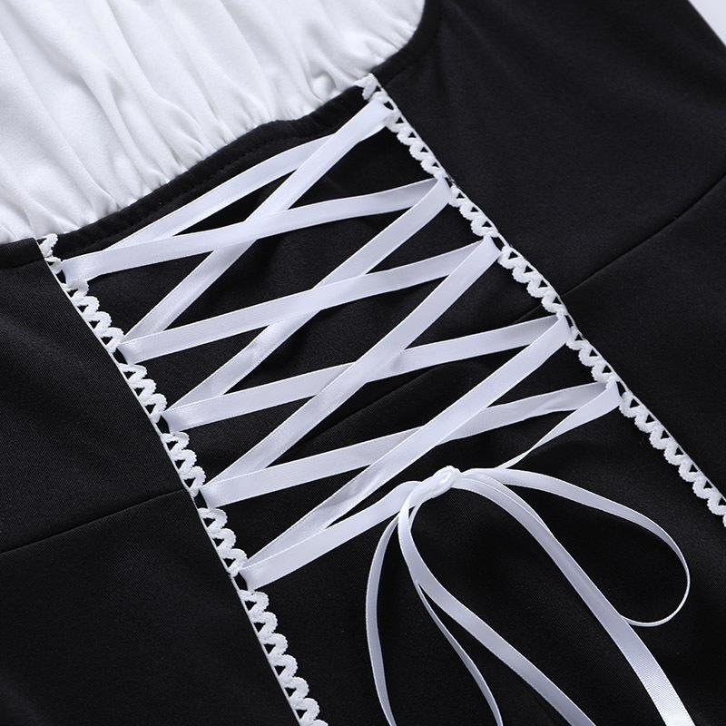 Y2k Готическое платье Лолита, женское темно-черное платье в студенческом стиле, осеннее контрастное цветное платье с пышными рукавами и завязками, женское платье