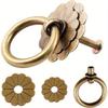 4Pcs Antique Brass Matte Metal Ring Pulls, Vintage Cabinet Knobs Handles for Drawer Closet Cupboard, Small Metal Ring Style Drawer Pulls
