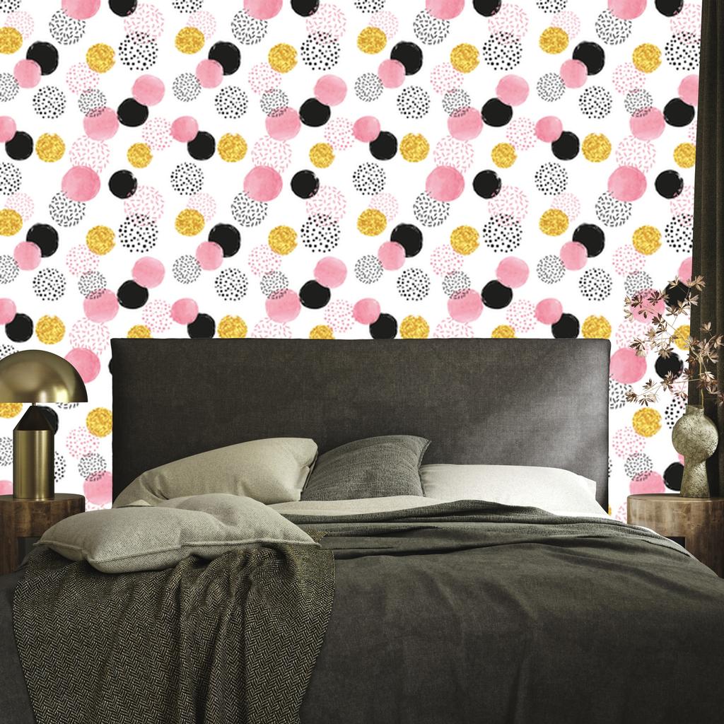 Black, pink and yellow dots wallpaper for living room and bedroom 50x1000
