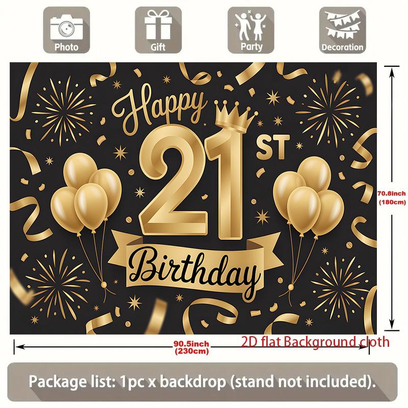 Polyester Balloons Confetti Birthday Backdrop Banner, Golden Party Decor for Wall & Photo Booth