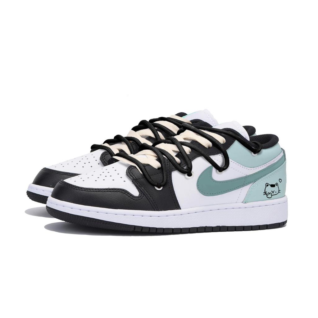 Jordan Air Jordan 1 Puppy Fragment Низкие Винтажные Баскетбольные Кроссовки Мужские Черно-Зеленые 553558-131(Команда85-)