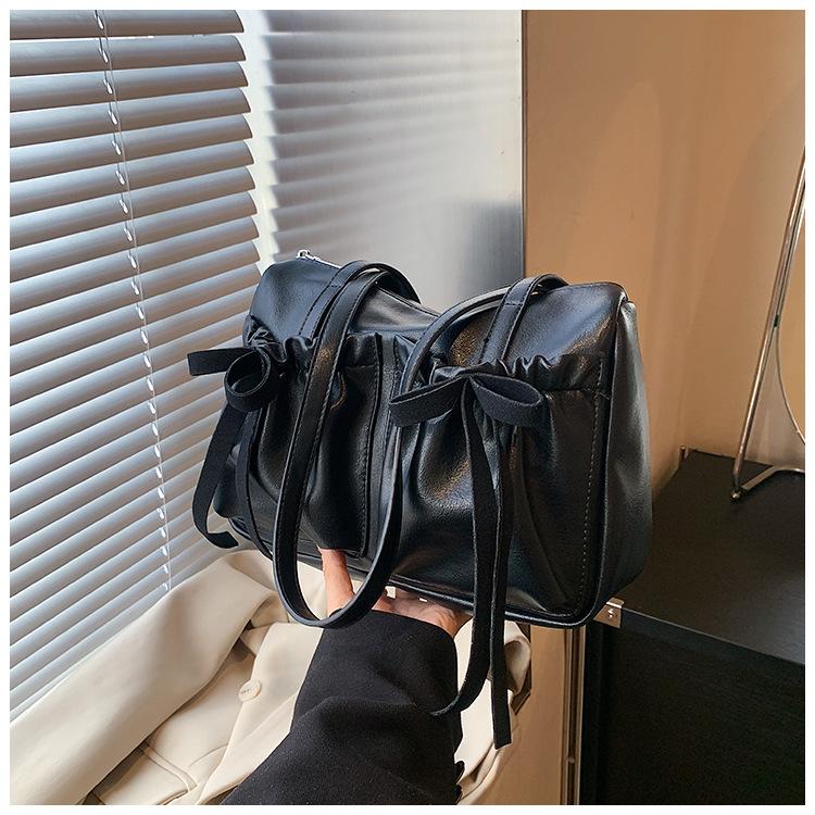 Сумка-тоут с бантом и складками, осенне-зимняя, с высокой текстурой, легкая, модная, универсальная, через плечо