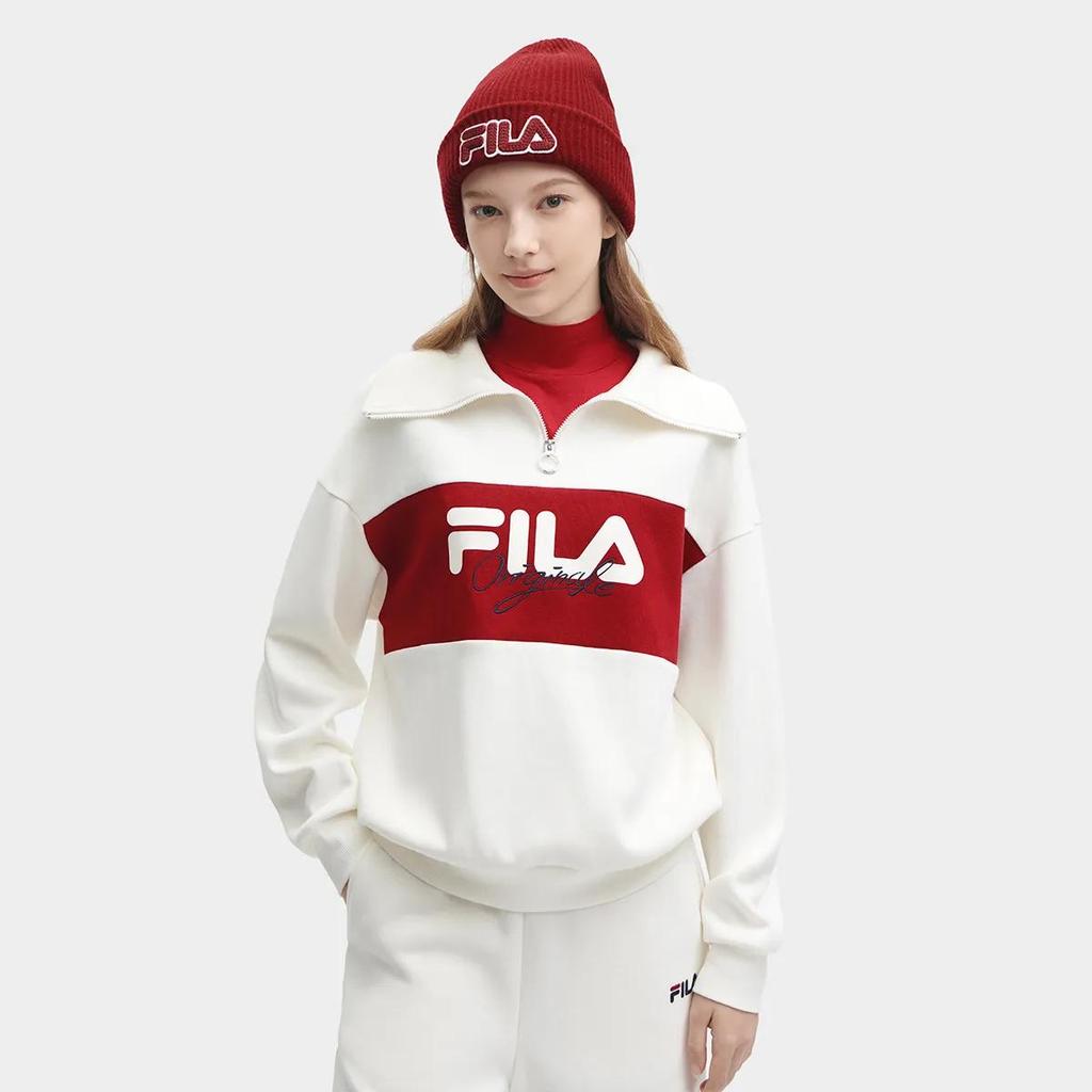 FILA Knitwear Unisex Cloud White Crew Neck Moderate A-line (Unisex) Knitwear F11W349208FWT