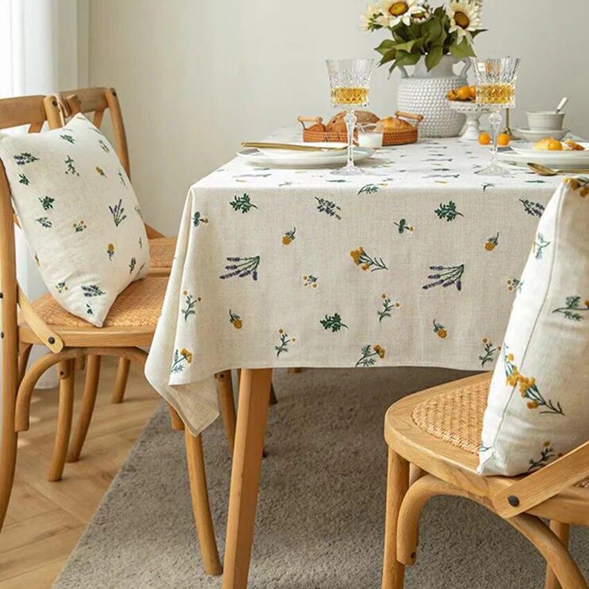 Luxury Thick Embroidery Cotton Linen Flower Tablecloth for Home Dining Coffee Wedding Party Kitchen Table Decor