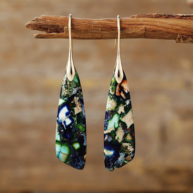 Bohemian Emperor Stone Geometric Pendant Earrings Natural Stone Jewelry
