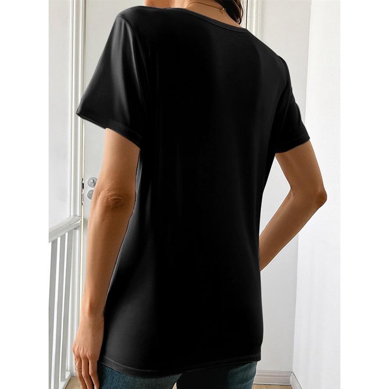Women'S Bow "VIBE WAVE" Letter Print Short-sleeved Shirt Moderate Elasticity, Machine Washable, Crew Neck, Regular Fit, Summer 2026 New Style