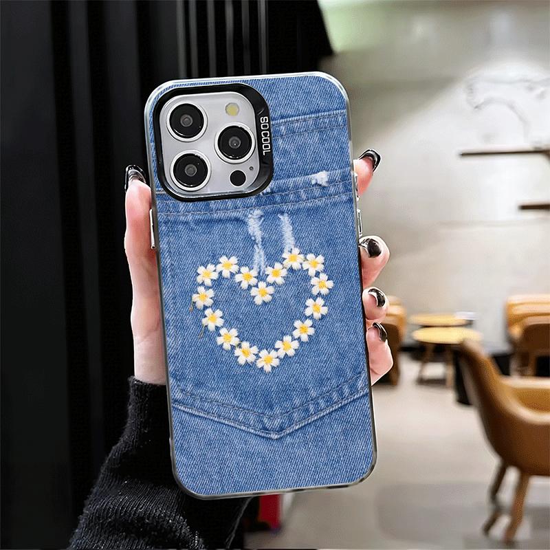 Мягкий чехол для телефона с ретро-джинсовым узором для iPhone 15 16 17 Pro Max 17Air 16E 14 Plus 13 12 Mini Ударопрочная задняя крышка