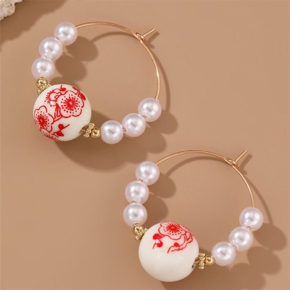 Ceramics Blue and White Porcelain Earrings Bohemia Earrings Flower Beaded Earring  Birthday Gift