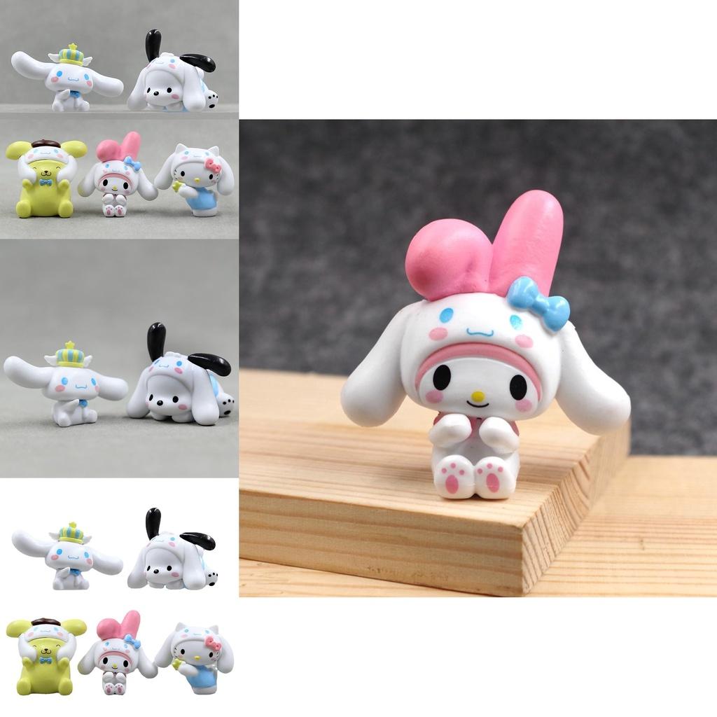 5pcs Cinnamoroll Kuromi Melody Kitty Purin Pochacco Figure Toy Model