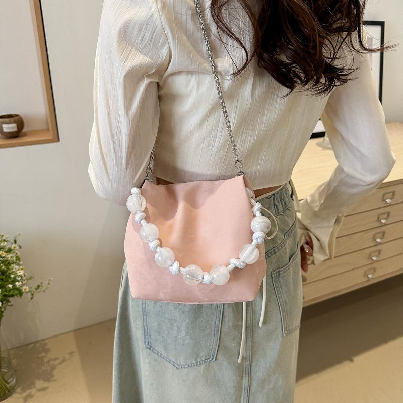 Новая плиссированная сумка-облако в китайском стиле для женщин, новая модная однотонная сумка через плечо на одно плечо, сумка-ведро с бисером в китайском стиле