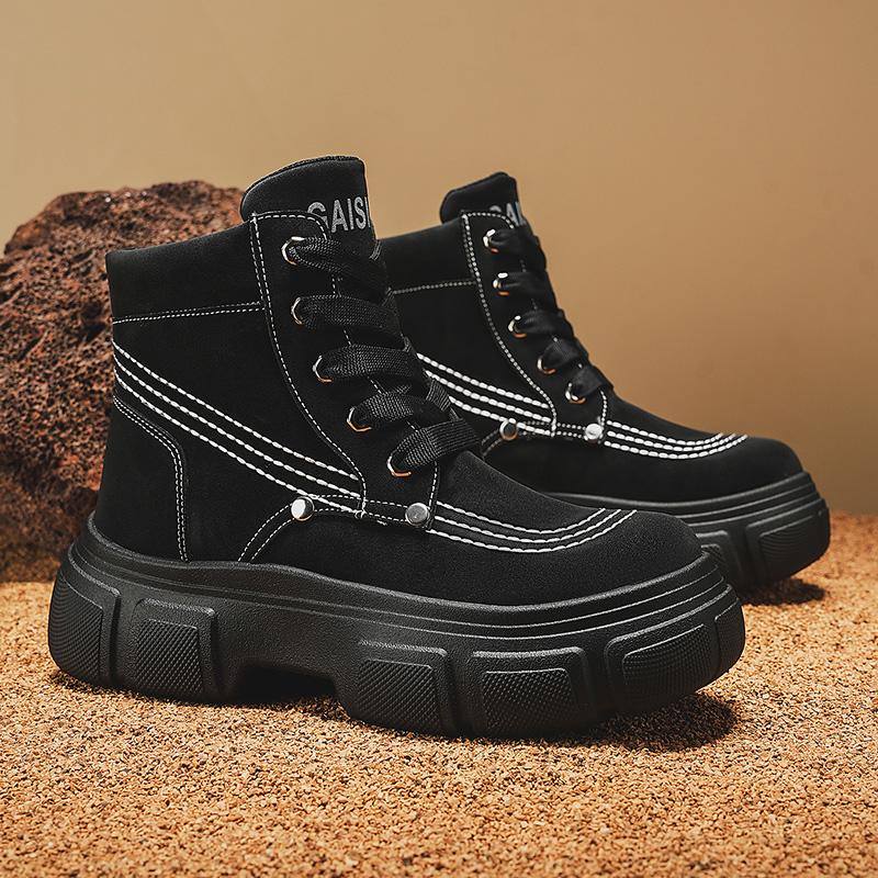 Осенне-зимняя мода Мужские желтые ботинки Модные уличные кожаные ботильоны Мужские рабочие ботинки Массивные мотоциклетные ботинки на шнуровке