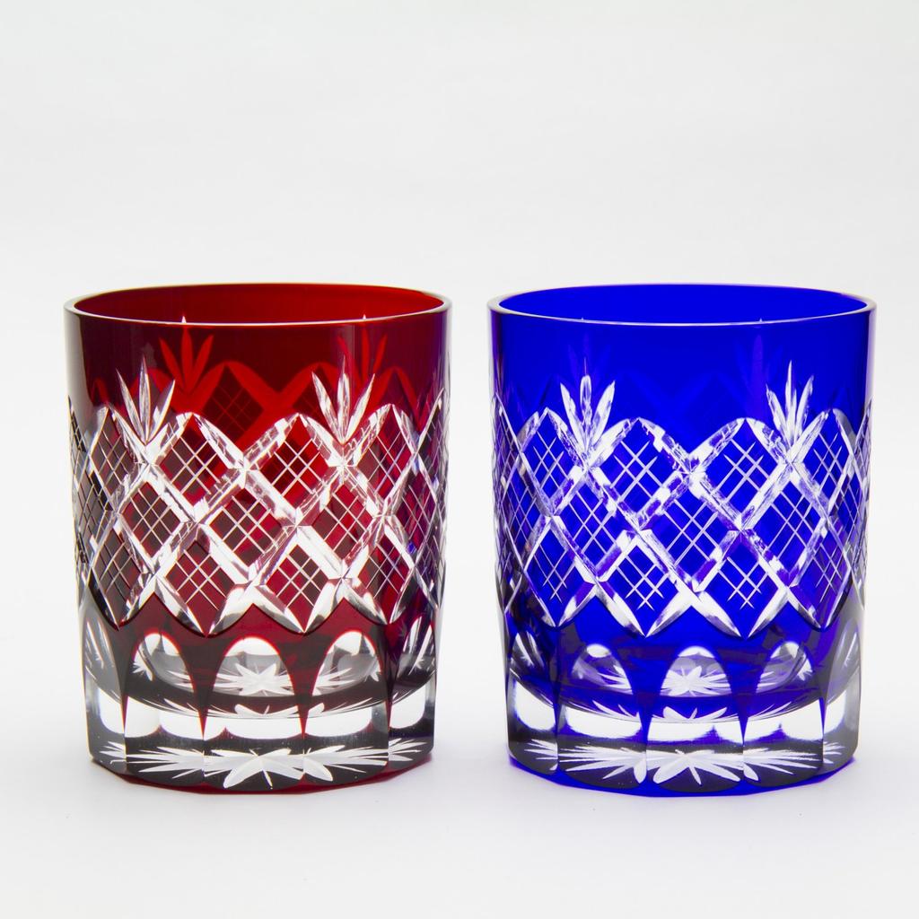 Tajima Glass Tajima Glass Edo Kiriko Layered Arrow Bottom Old Glass Pair Pattern/Chrysanthemum TG04-24-2