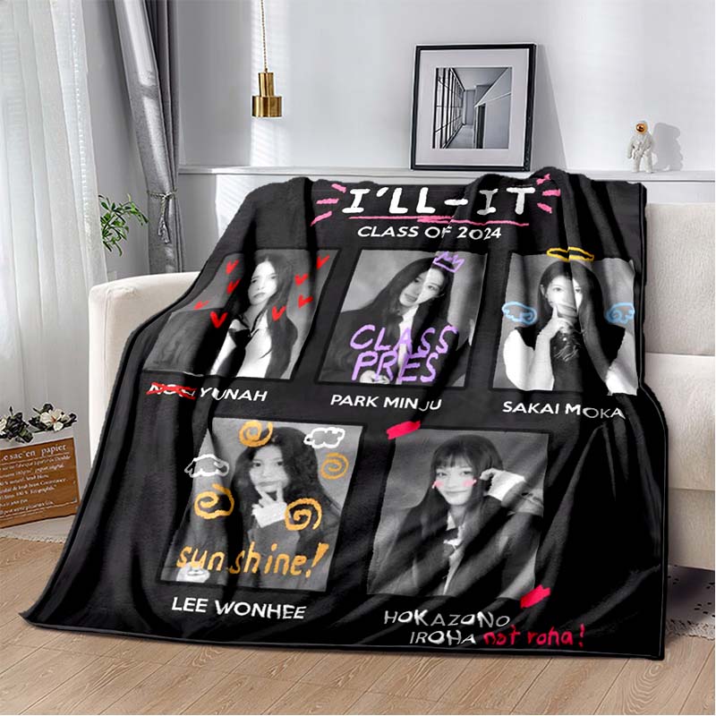 3D Printed Flannel Blanket I-ILLIT Combo K-POP Home Sofa Bed Blanket | Birthday Gift, Customizable